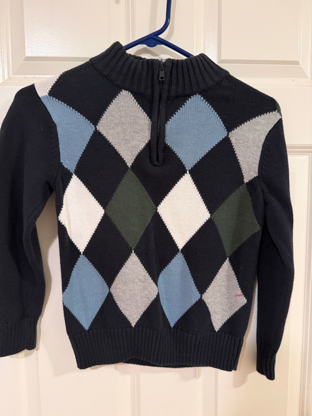 Gymboree Black Argyle Half-Zip Sweater with Blue, Gray, White & Green Diamonds